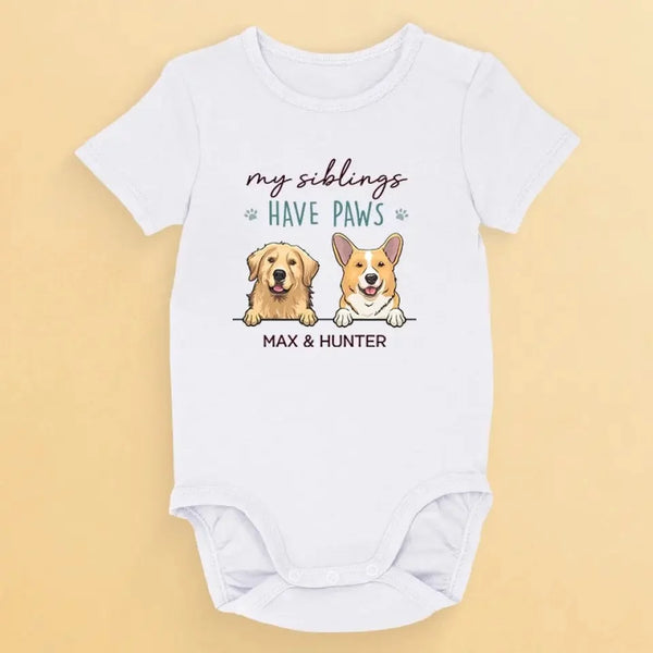 I Have a Sibling with Paws - Custom Baby Onesie Featuring Personalized Dog Designs - Perfect gift for baby showers, tailored for pet lovers and pet owners