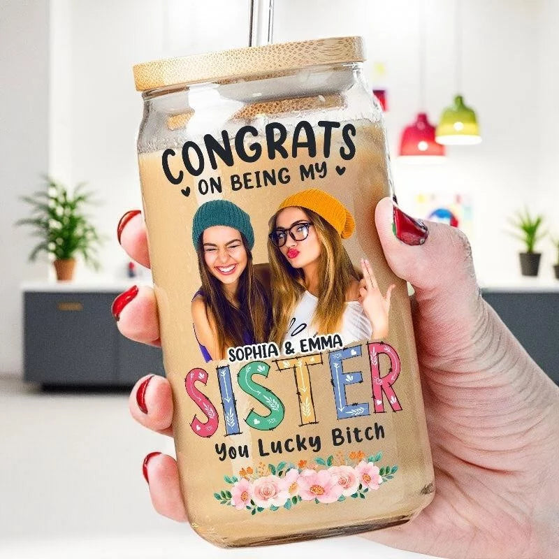 Custom Photo Best Friend Level: Unlocked - Customizable Bestie Glass Cup for Cold Beverages - Special Gift For Bestie, BFF