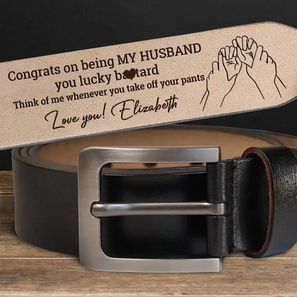 Congrats, You’re Stuck with Me Forever - Customizable Couple’s Leather Belt with Engraving – Perfect Anniversary Gift for Husband or Boyfriend