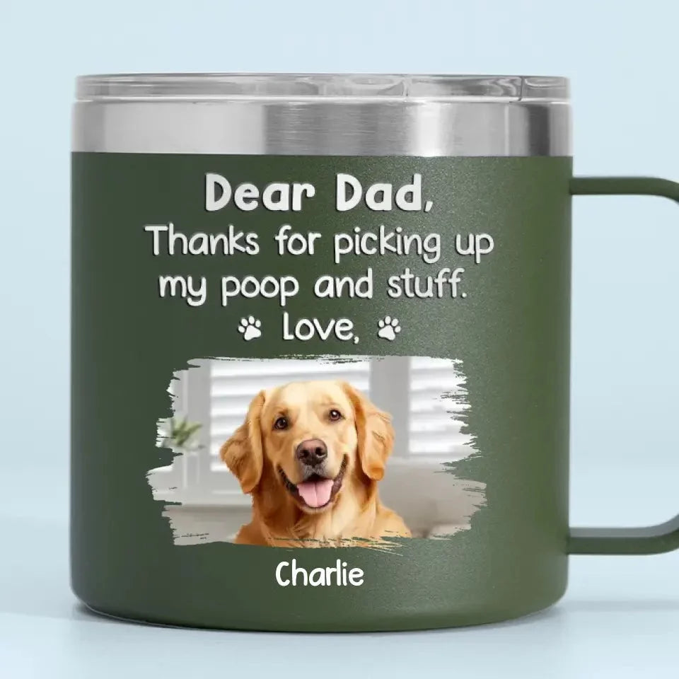 Custom Photo Thanks a Bunch for Getting My Stuff - Personalized Cat Design 14oz Stainless Steel Tumbler with Handle - Gift Ideas for Owners and Lovers of Pets