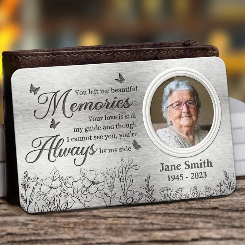 Custom Photo Your Love Lights My Path Always - Personalized Memorial Aluminum Wallet Card - A Meaningful Tribute for Family Members