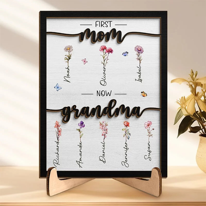 A Journey: From Mom to Grandma - Beautiful Personalized Family Wooden Plaque with Stand (2 Layers) - Gift For Mom, Grandma, Mother's Day