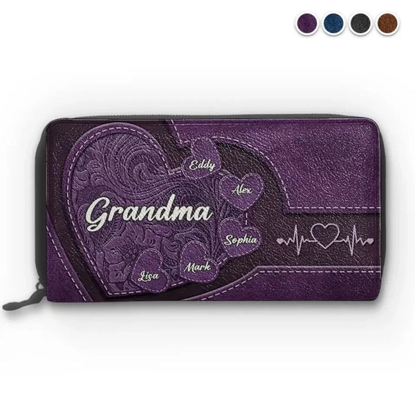 Take My Hand, Capture My Heart - Customizable Family Leather Long Wallet - Heartfelt Mother's Day Gifts for Mom and Grandma