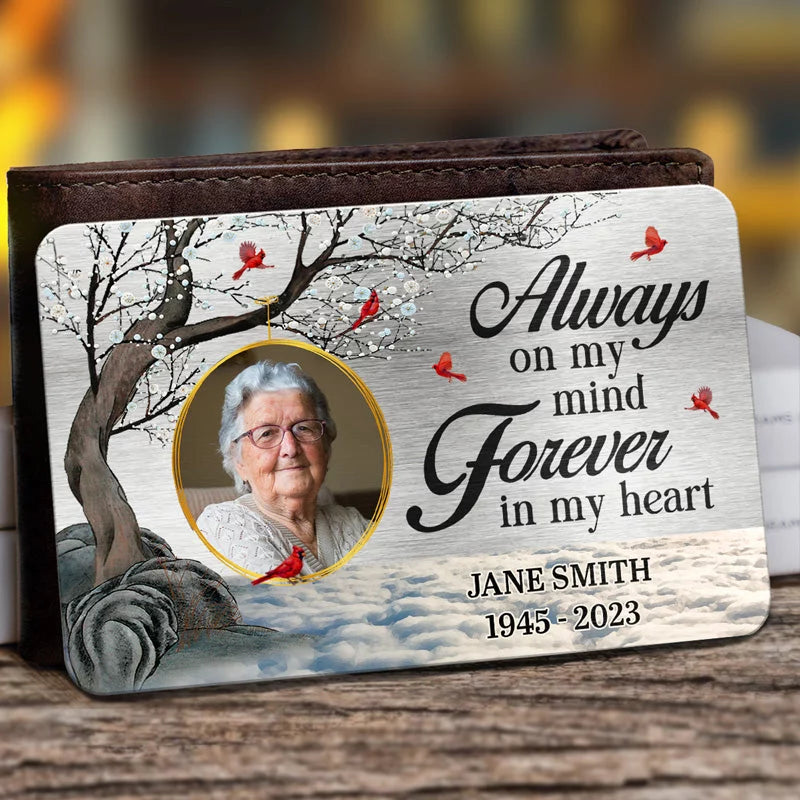 Custom Photo Near or Far, I’ll Always Be By Your Side - Personalized Memorial Aluminum Wallet Card - A Meaningful Tribute for Family Members