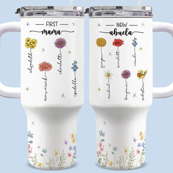 Let Your Light Bloom Anywhere - Family Name Customized 40Oz Insulated Tumbler with Handle - Mother's Day, Gift For Mom, Daughter