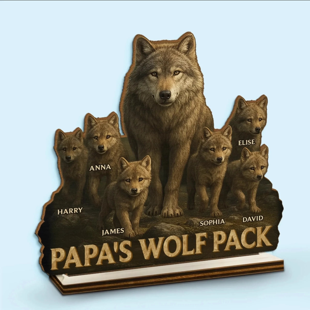 Papa Guides, We Trust - Custom 2-Layered Wooden Plaque for Family with Flat Display Stand - Father’s Day, Presents for Dad and Grandpa