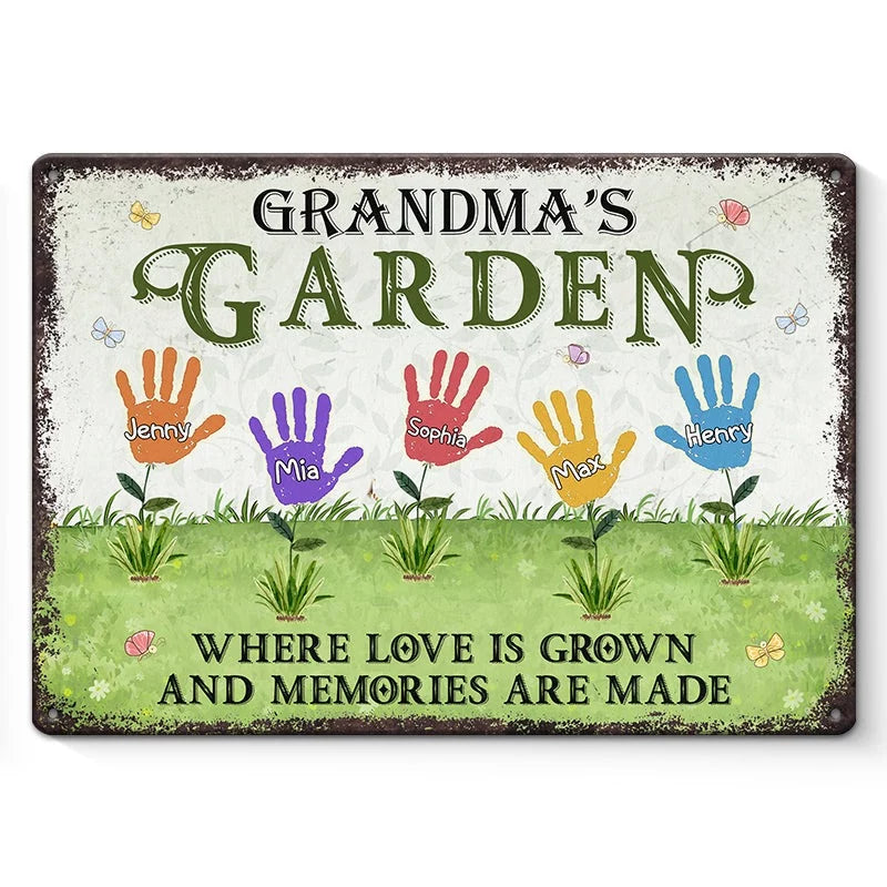 Rooted in Your Love, We Blossom - Personalized Family Name Metal Sign for Cozy Home Decor - Mother's Day, Gift For Grandma
