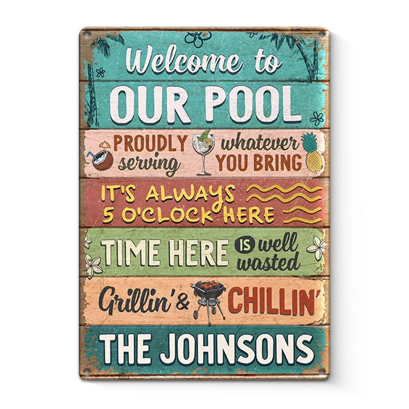Welcome to Our Neighborhood - Family Personalized Metal Sign - Gift For Family Members