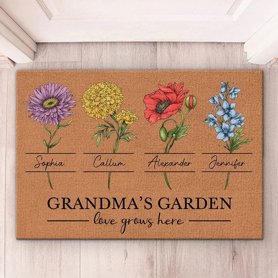 Where Love Blooms - Custom Family Name Decorative Mat for Your Home - Thoughtful Holiday & New Home Gift for Grandparents