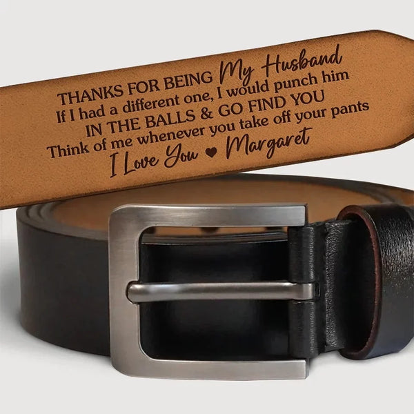 I Stay with You in Every Thought - Customizable Couple’s Leather Belt with Engraving – Perfect Anniversary Gift for Husband or Boyfriend