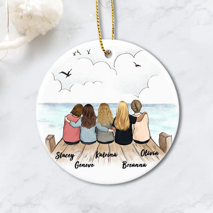 Personalized Best Friend Ornament - Christmas Ceramic Ornament - Bestie Ornament (Printed On Both Sides) - Wooden Dock