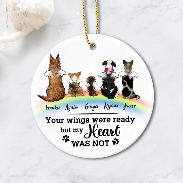 Personalized Dog Memorial Rainbow Bridge Christmas Ceramic Ornaments (Printed On Both Sides) - Custom Sayings
