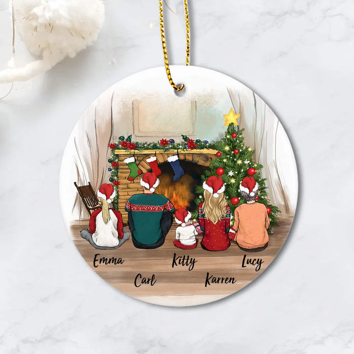 Personalized Family Christmas Ornaments, Christmas Family Portrait Ceramic Ornaments - Christmas Gifts For Mom, Dad (Printed On Both Sides) - Up To 5 People