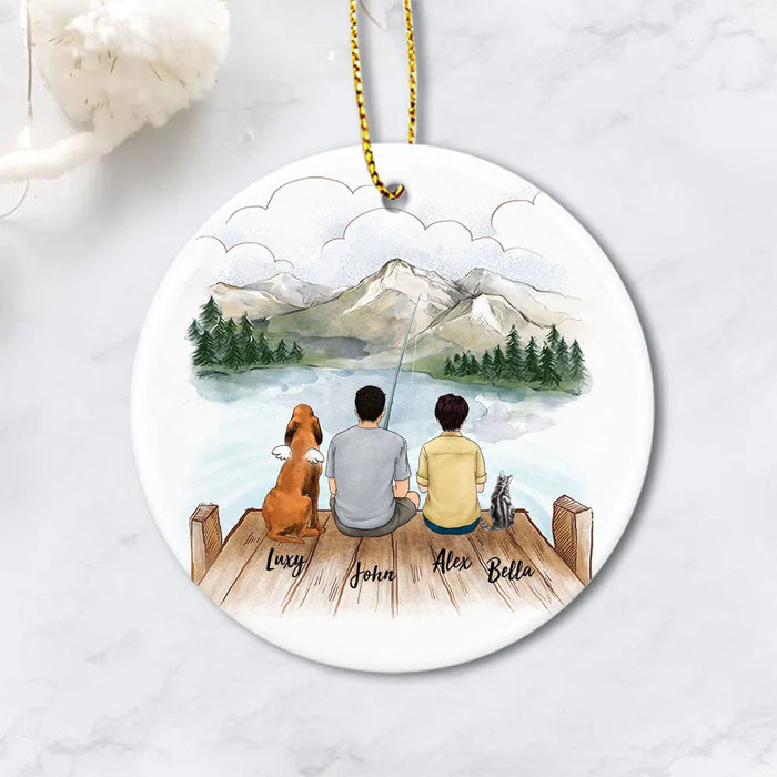 Personalized Family Ornament With Dog & Cat - Custom Ceramic Ornament - Personalized Gifts, Christmas Gifts For Family, Dog Cat Lovers, Fishing Lovers