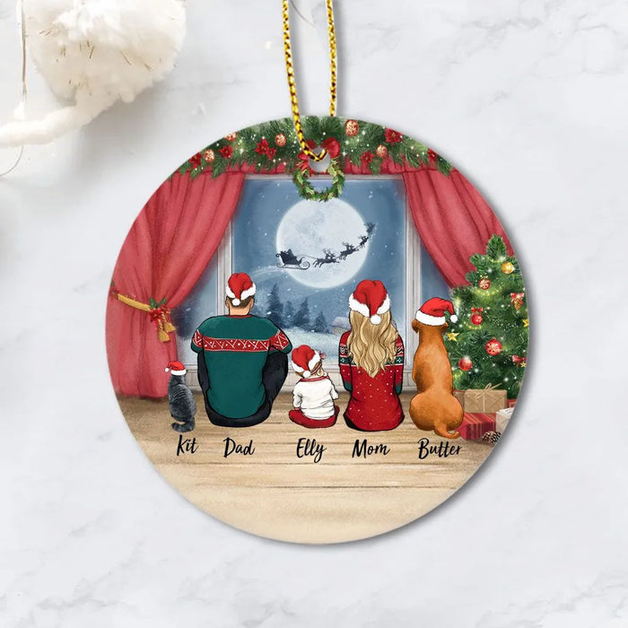 Waiting For Santa - Dog Ornaments - Personalized Family Dog, Cat Ceramic Ornament - UP TO 5 PEOPLE & PETS