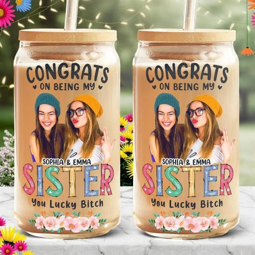 Custom Photo Best Friend Level: Unlocked - Customizable Bestie Glass Cup for Cold Beverages - Special Gift For Bestie, BFF