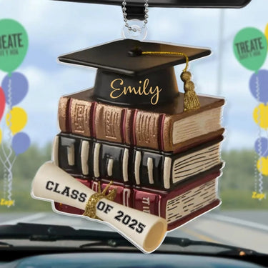 The Journey to Wisdom Begins with a Book - Custom Acrylic Car Ornament – Personalized Family Design - Celebrate Graduation with a Gift for Brothers, Sisters, and Family