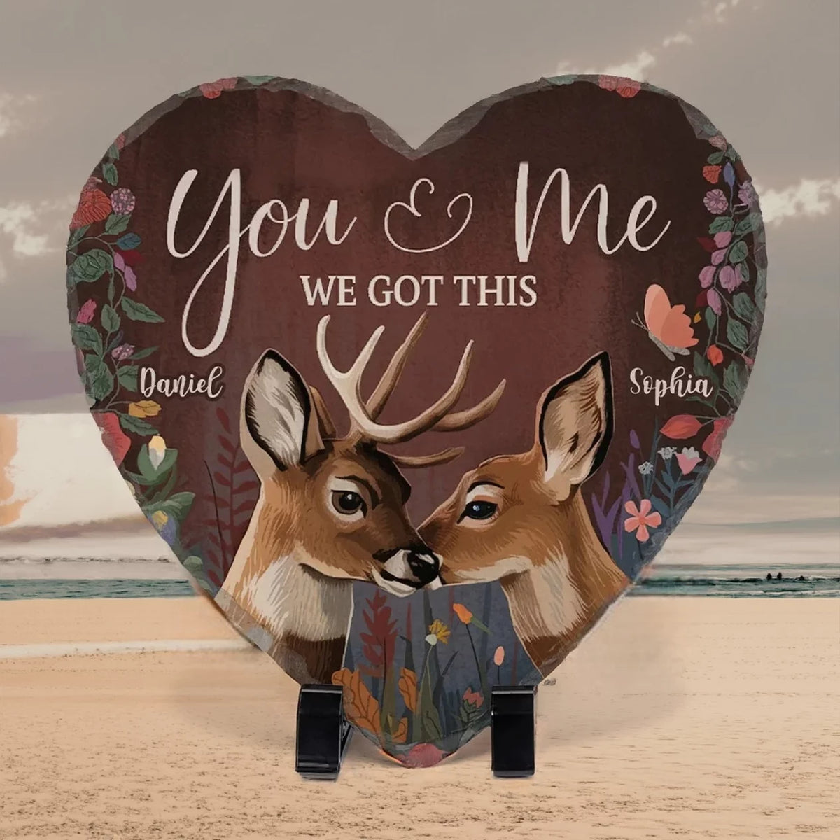 Two Souls, One Natural Bond - Custom Heart Stone with Stand - Anniversary Gift for Husband and Wife