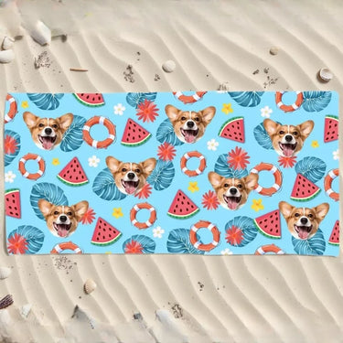 Custom Photo Pawprints in the Sand - Custom Personalized Beach Towel for Dogs &amp; Cats - Summer Vacation Gift, Gift For Family Members, Pet Owners, Pet Lovers