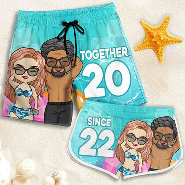 Our Journey Together Since – Customized Hawaiian Couple Beach Shorts – Ideal Gift for a Husband and Wife, Couples