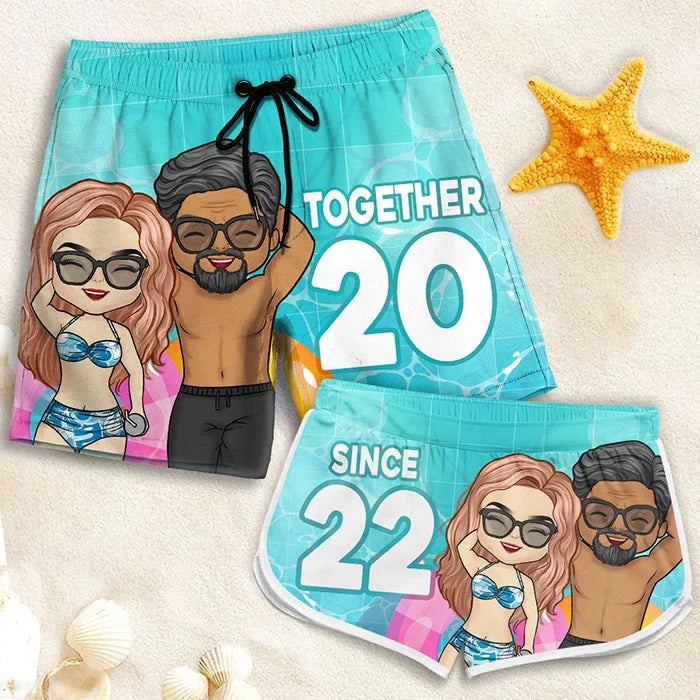 Our Journey Together Since – Customized Hawaiian Couple Beach Shorts – Ideal Gift for a Husband and Wife, Couples