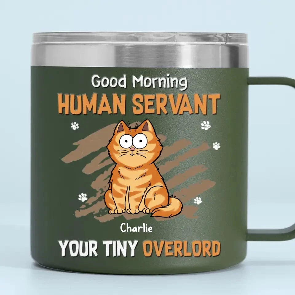Life as a Subject of a Tiny Sovereign - Personalized Cat Design 14oz Stainless Steel Tumbler with Handle - Gift Ideas for Owners and Lovers of Pets
