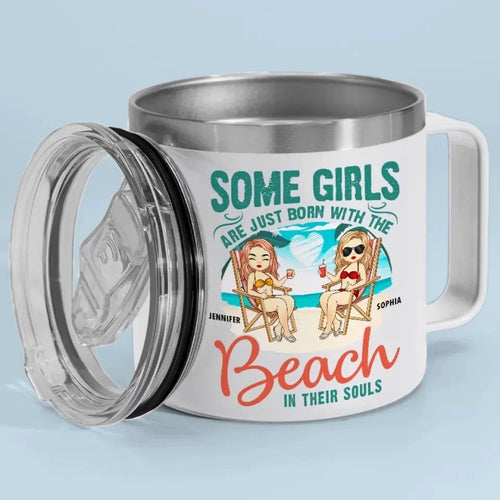 Beach Girls: Born to Shine by the Shore – Personalized 14oz Stainless Steel Tumbler with Handle for Best Friends – For Best Friends & Sisters