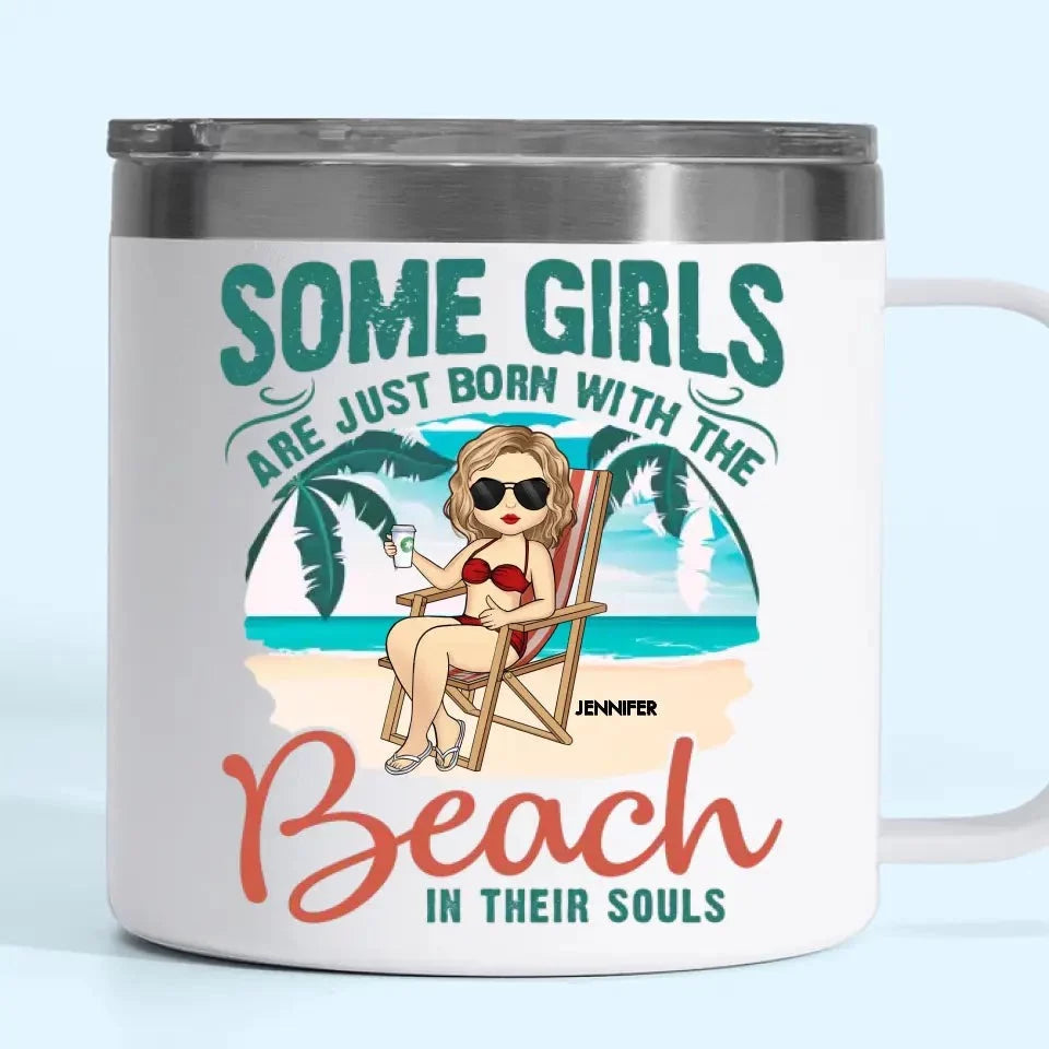 Beach Girls: Born to Shine by the Shore – Personalized 14oz Stainless Steel Tumbler with Handle for Best Friends – For Best Friends & Sisters