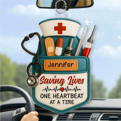 A Beat of Hope, A Chance at Life - Nurse Car Ornament – Acrylic Shaped Design - Thank You Gift for Medical Professionals