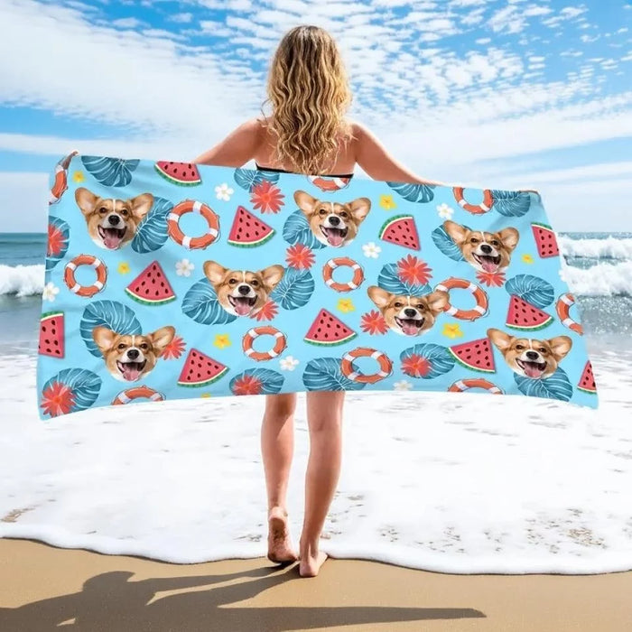 Custom Photo Pawprints in the Sand - Custom Personalized Beach Towel for Dogs &amp; Cats - Summer Vacation Gift, Gift For Family Members, Pet Owners, Pet Lovers