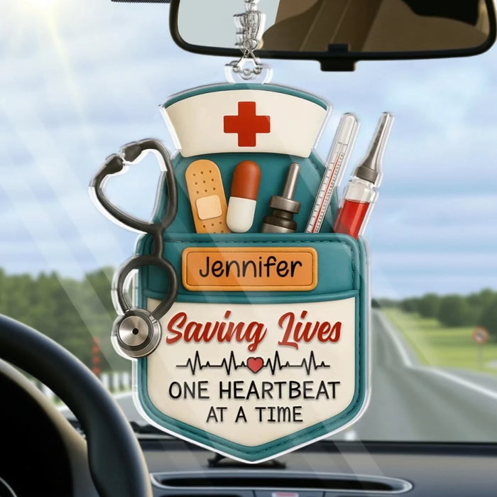A Beat of Hope, A Chance at Life - Nurse Car Ornament – Acrylic Shaped Design - Thank You Gift for Medical Professionals
