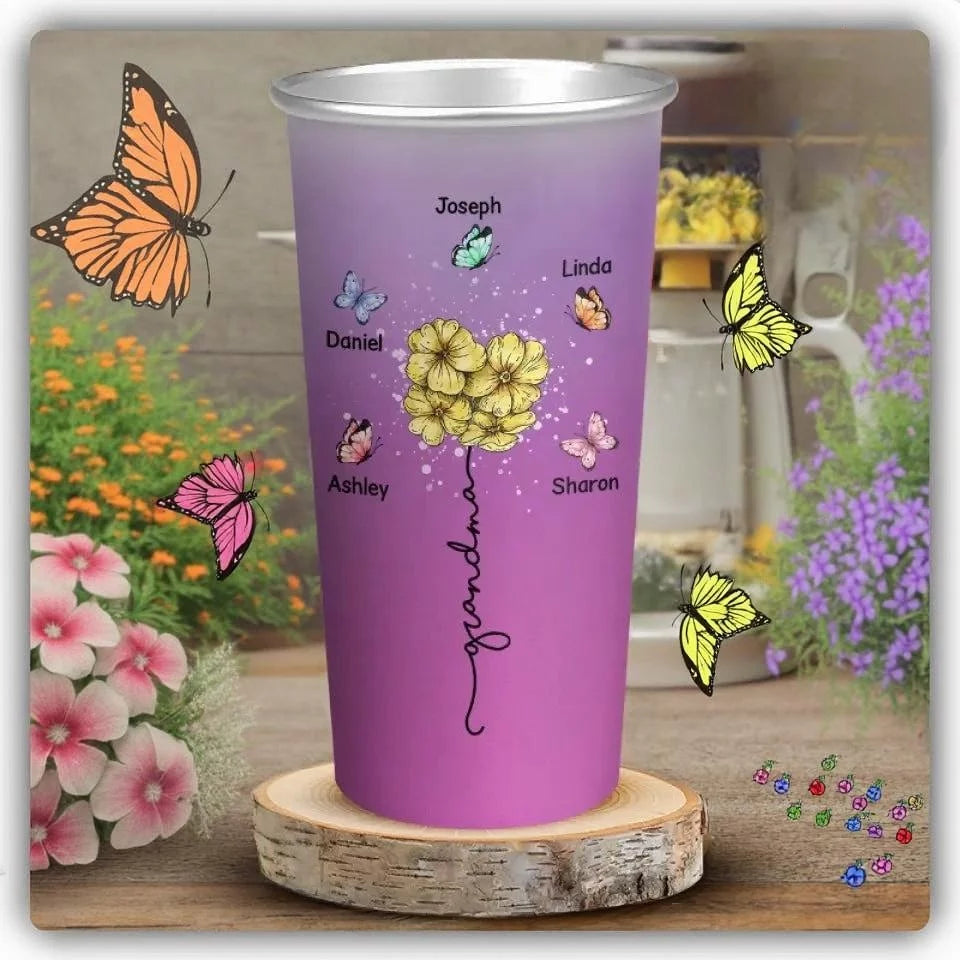 Grandma’s Love Warms the Heart - Changing Color Cup with Custom Family Design - Mother's Day, Thoughtful Gift Idea for Mom or Grandma