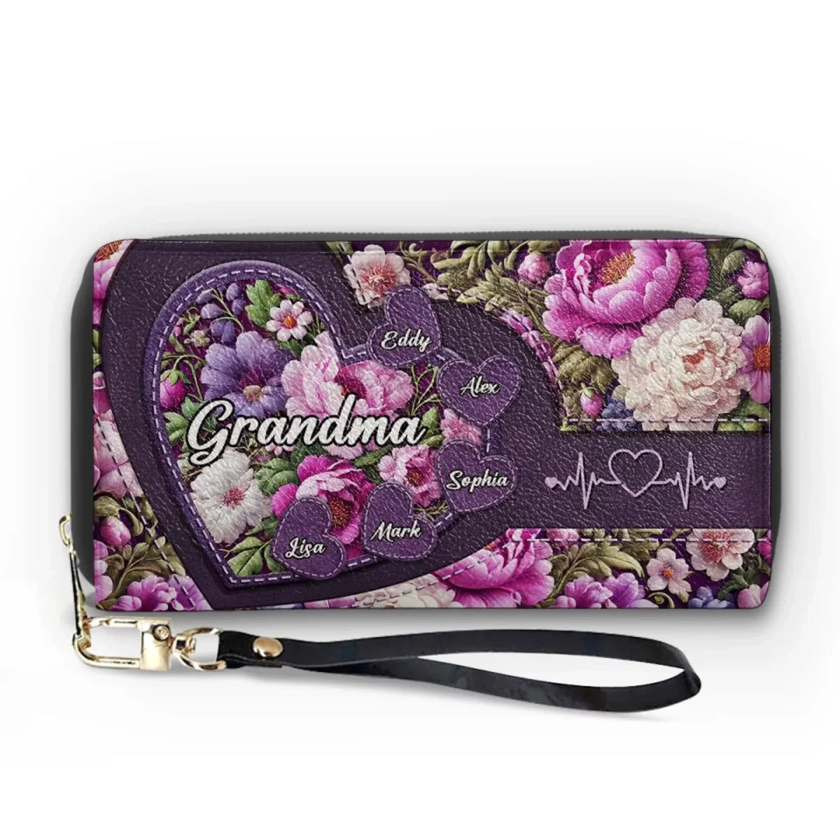 A Grandma’s Hug Makes Everything Bloom - Customizable Family Leather Long Wallet - Heartfelt Mother's Day Gifts for Mom and Grandma