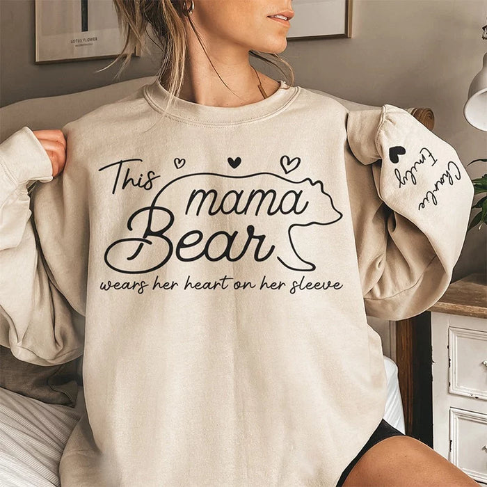 A Mama Bear Full of Love - Customizable Unisex Sweatshirt for Family with Sleeve Design- Ideal Gift for Mom, Grandma, Mother's Day