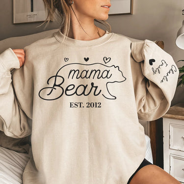 A Mama Bear Full of Love - Customizable Unisex Sweatshirt for Family with Sleeve Design- Ideal Gift for Mom, Grandma, Mother's Day