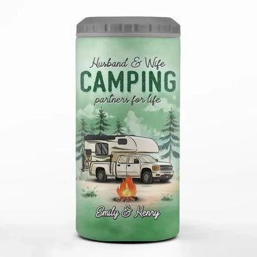 A New Start Begins Now - Couple Personalized Custom 4IN1 Can Cooler Tumbler - Gift For Husband and Wife, Camping Lovers