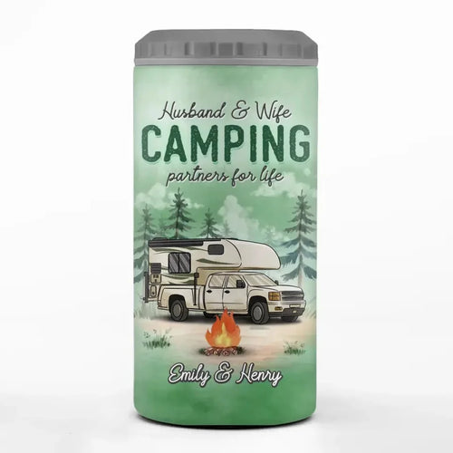 A New Start Begins Now - Couple Personalized Custom 4IN1 Can Cooler Tumbler - Gift For Husband and Wife, Camping Lovers