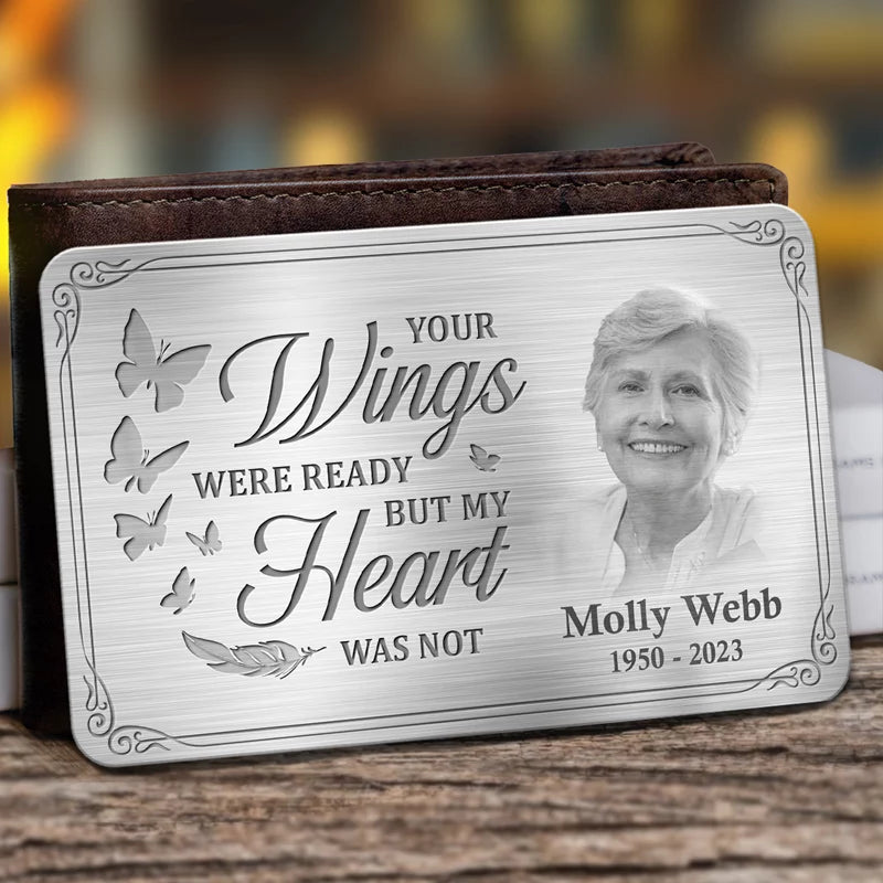 Custom Photo Heaven Called, But My Heart Still Holds You Close - Personalized Memorial Aluminum Wallet Card - A Meaningful Tribute for Family Members
