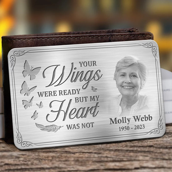 Custom Photo Heaven Called, But My Heart Still Holds You Close - Personalized Memorial Aluminum Wallet Card - A Meaningful Tribute for Family Members