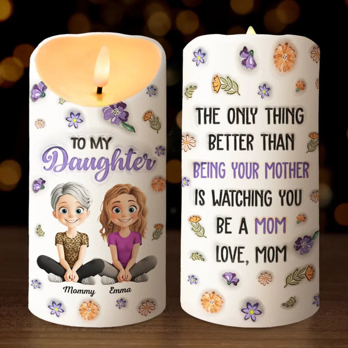 Anywhere with Mom Feels Like Home - Custom Family 3D Puff-Print LED Candle - Heartfelt Mother's Day Gift, For Mother, Grandma