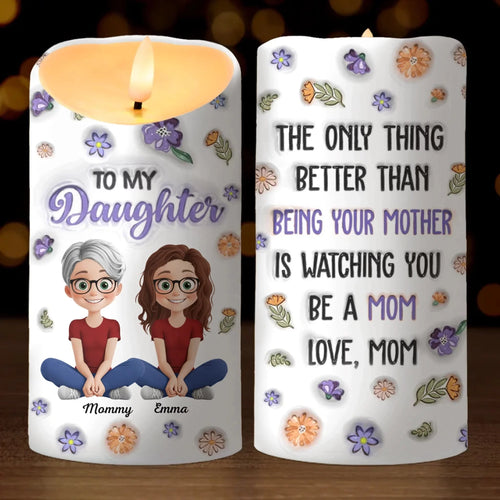 Anywhere with Mom Feels Like Home - Custom Family 3D Puff-Print LED Candle - Heartfelt Mother's Day Gift, For Mother, Grandma
