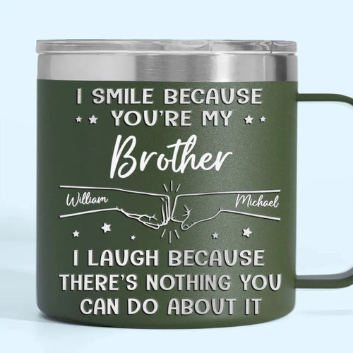 Brother by Chance, Friend by Choice - Custom Personalized 14oz Stainless Steel Tumbler with Handle for Family - A Thoughtful Gift for Your Loved Ones