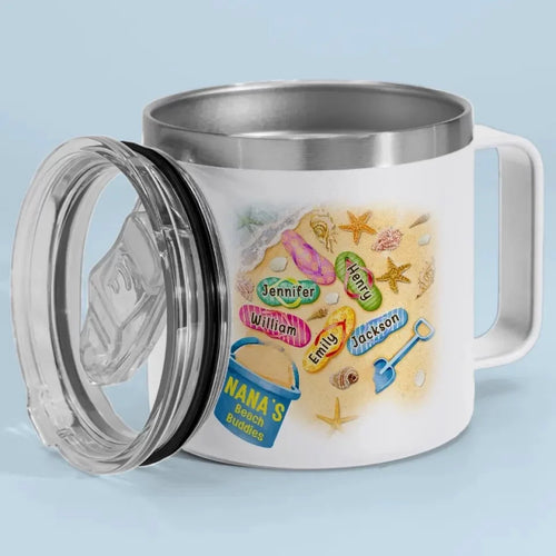 By Your Side, Tide by Tide - Custom Personalized 14oz Stainless Steel Tumbler with Handle for Family - Mother's Day, Gift For Mom, Grandma