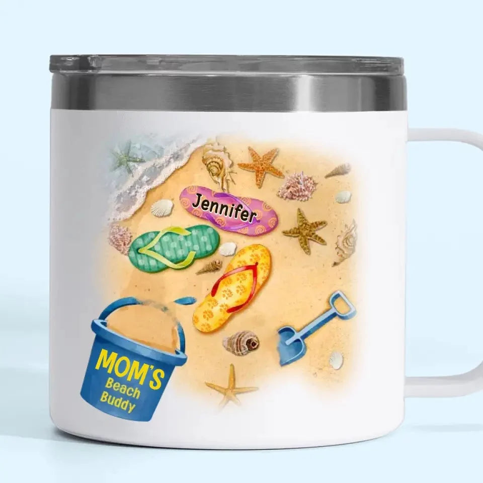 By Your Side, Tide by Tide - Custom Personalized 14oz Stainless Steel Tumbler with Handle for Family - Mother's Day, Gift For Mom, Grandma