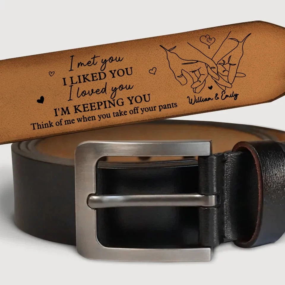 Lucky You, You’re My Boyfriend Now - Customizable Couple’s Leather Belt with Engraving – Perfect Anniversary Gift for Husband or Boyfriend
