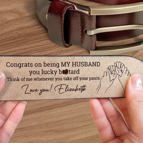 Congrats, You’re Stuck with Me Forever - Customizable Couple’s Leather Belt with Engraving – Perfect Anniversary Gift for Husband or Boyfriend