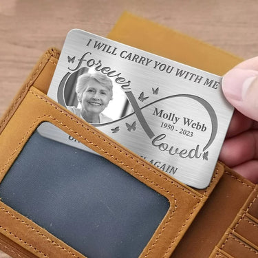 Custom Photo You Live in My Thoughts and Heart Always - Personalized Memorial Aluminum Wallet Card - A Meaningful Tribute for Family Members