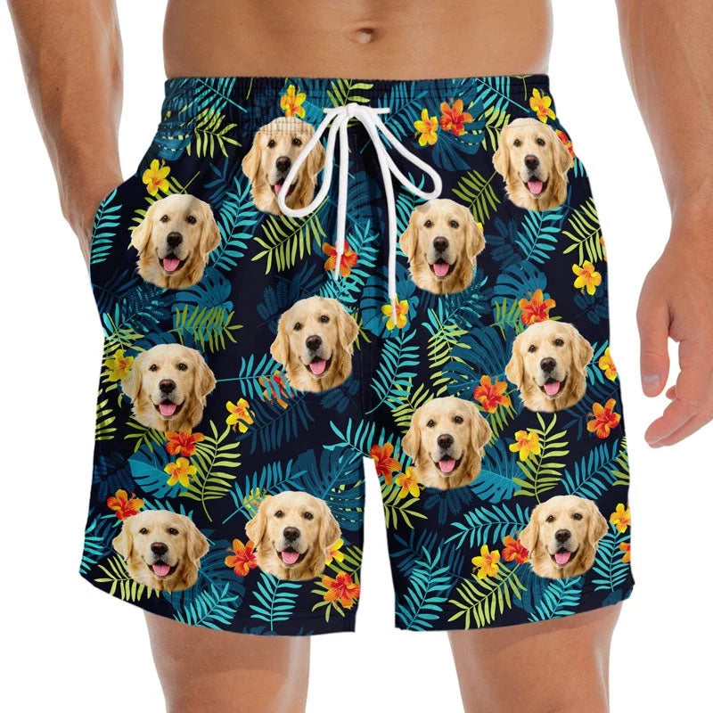 Custom Photo Chasing Love Under the Sun – Customized Hawaiian Beach Shorts – Ideal Gift for Birthday, Summer Vacation, Pet Owners , Pet Lovers