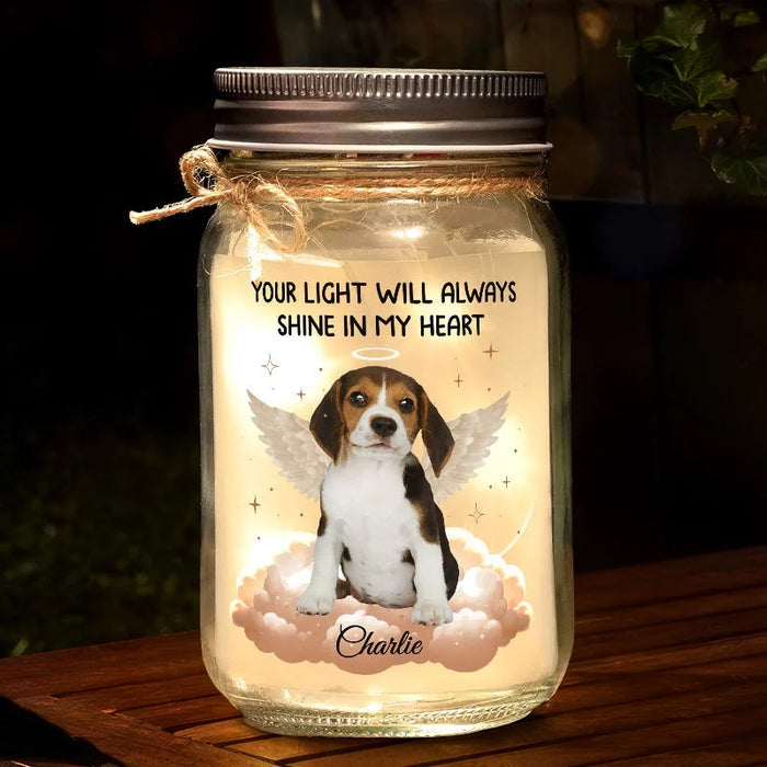 Custom Photo Forever Cherished in My Heart - Custom Engraved Mason Jar Light in Loving Memory - A Comforting Tribute for Pet Owners, Pet Lover