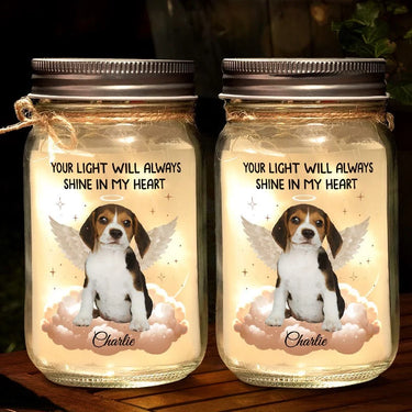 Custom Photo Forever Cherished in My Heart - Custom Engraved Mason Jar Light in Loving Memory - A Comforting Tribute for Pet Owners, Pet Lover